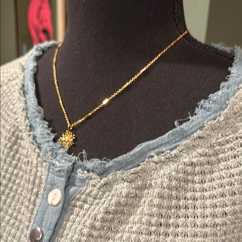 POL Women's Blue Waffle Knit Top - Picture 4 of 11